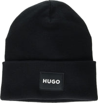 Hugo Men's Xevon Patch Logo Ribbed Beanie, Black One Size Black