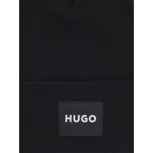 Hugo Men's Xevon Patch Logo Ribbed Beanie, Black