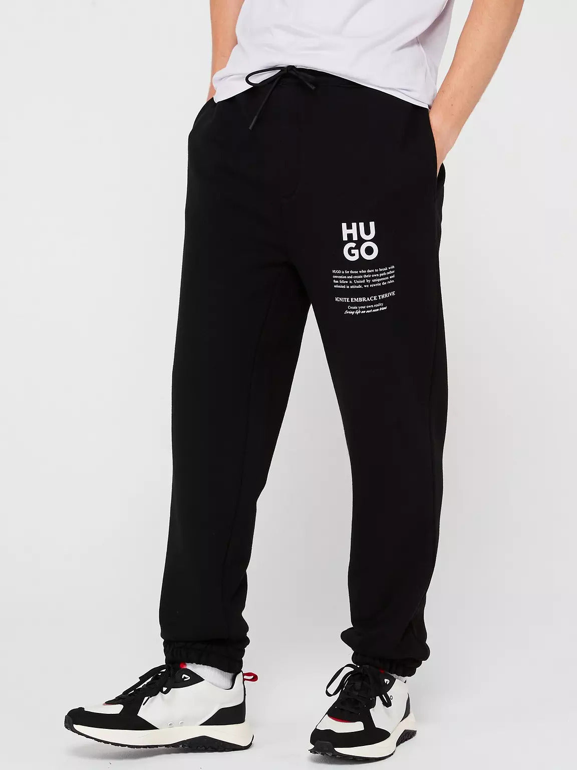 Hugo Men's Dapurlonga Square Logo Sweatpants, Black Black