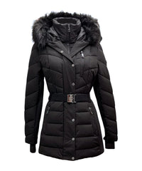 Michael Michael Kors Women's Belted Chevron Scuba Stretch Quilted Coat, Black Black