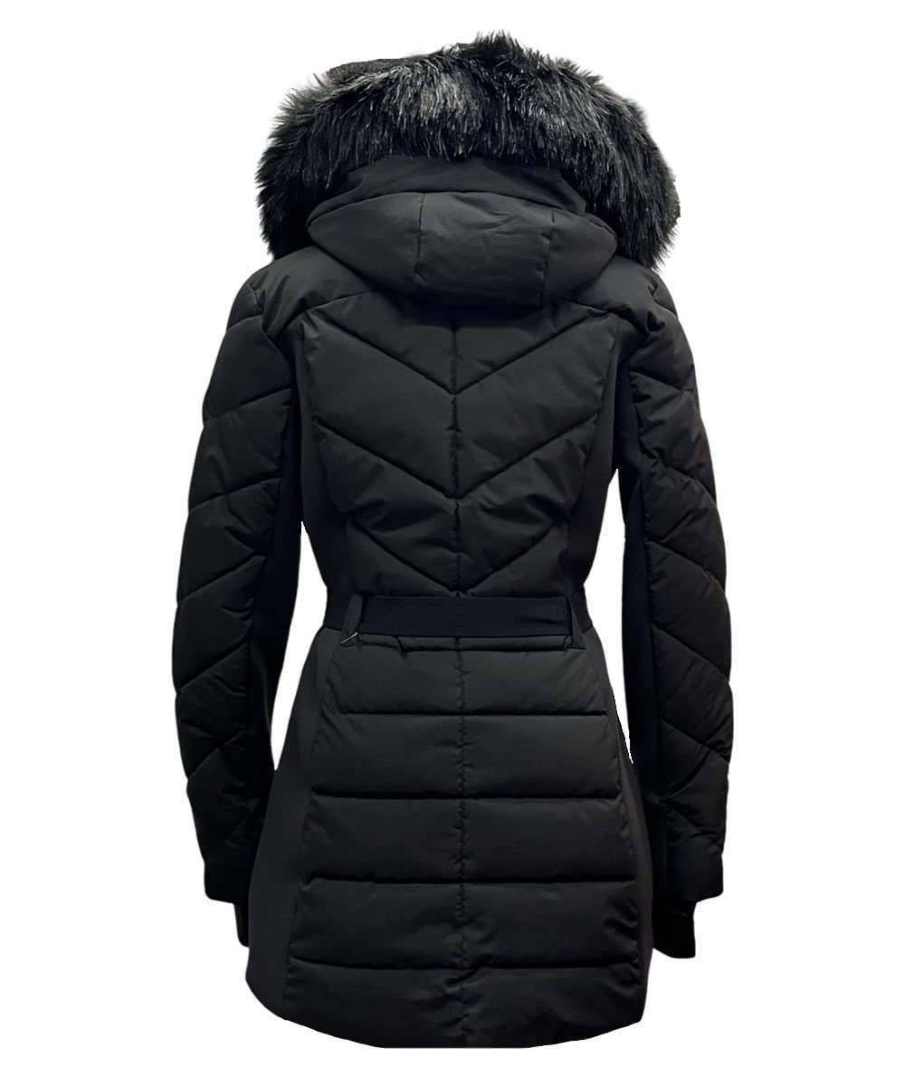 Michael Michael Kors Women's Belted Chevron Scuba Stretch Quilted Coat, Black