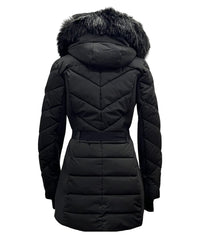 Michael Michael Kors Women's Belted Chevron Scuba Stretch Quilted Coat, Black