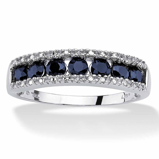 PalmBeach Jewelry 10K White Gold Round Genuine Blue Sapphire and Diamond Accent Ring Sizes 6-10