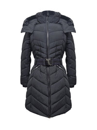 Michael Michael Kors Women's Chevron 3/4 Belted Scuba Coat, Black Black