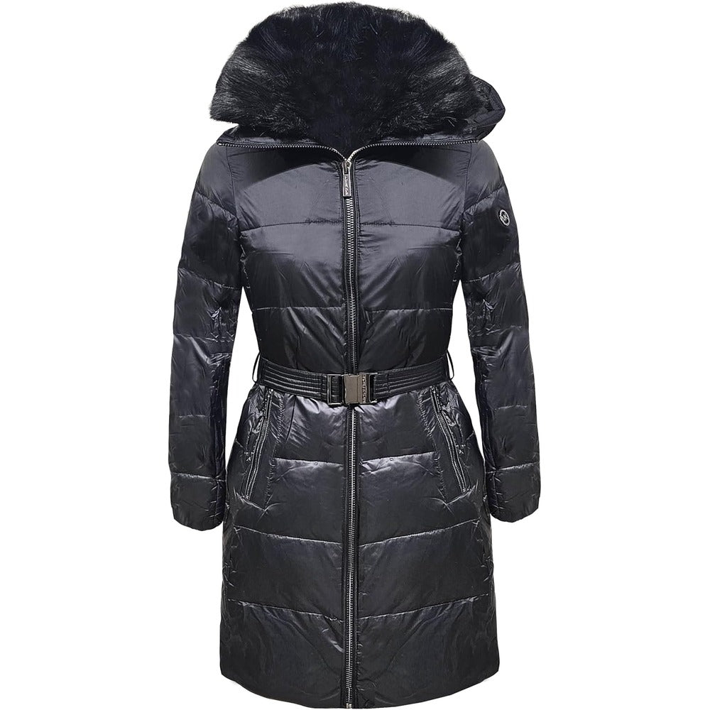 Michael Michael Kors Women's Black 3/4 Down Puffer Coat with Black Faux Fur Trim Black