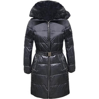 Michael Michael Kors Women's Black 3/4 Down Puffer Coat with Black Faux Fur Trim Black