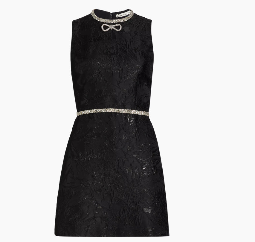 alice + olivia Ellis Embellished Crew Neck Sleeveless Mini Dress, Black Black
