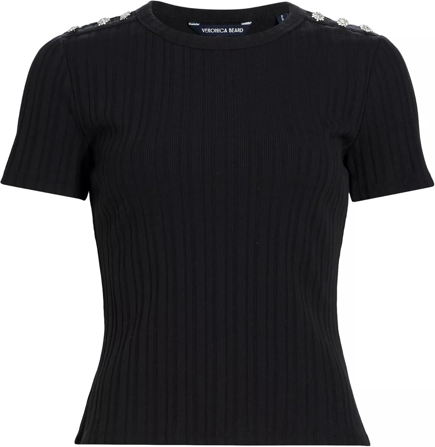 Veronica Beard Women's Draya Rhinestone Button Tee, Black Black