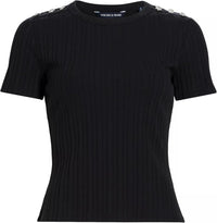 Veronica Beard Women's Draya Rhinestone Button Tee, Black Black
