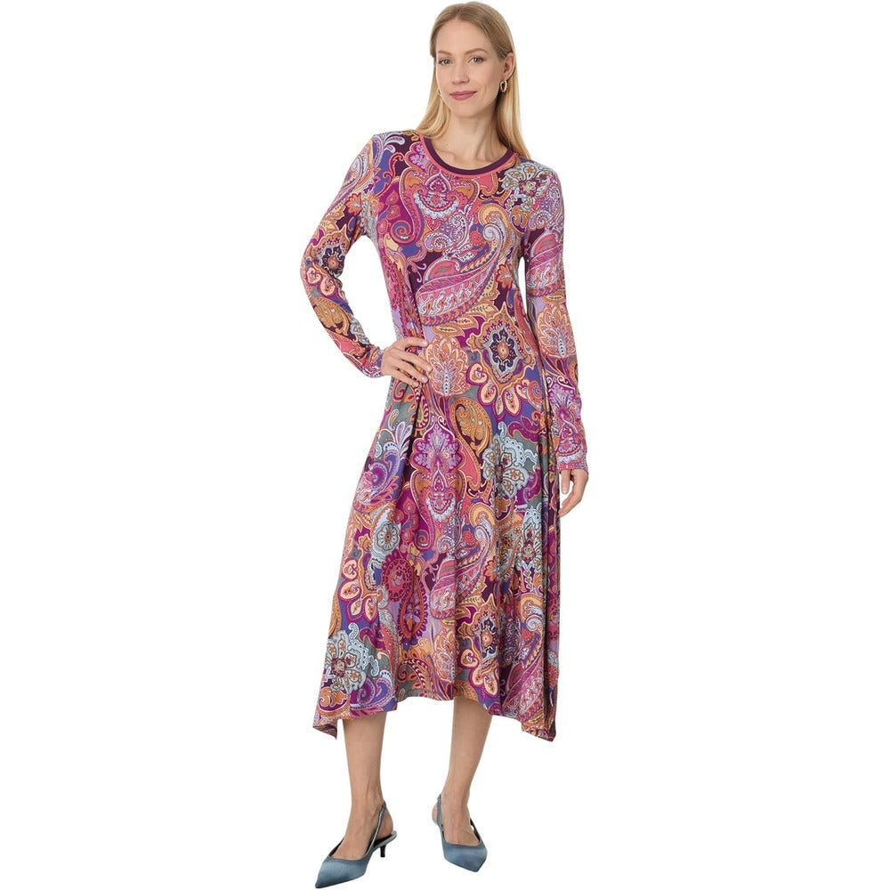 Johnny Was Women's The Janie Favorite Long Sleeve Asymmetric Knit Dress, Sandalwood Pink Midi Dress