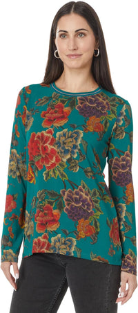 Johnny Was Women's The Janie Favorite Long Sleeve Crew Neck Tee, Zinnia Meadow Multicolor