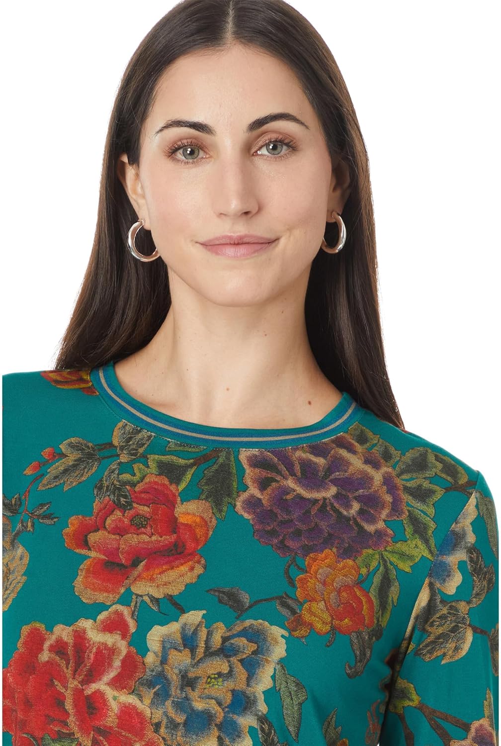 Johnny Was Women's The Janie Favorite Long Sleeve Crew Neck Tee, Zinnia Meadow