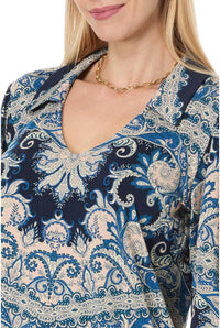 Johnny Was Women's The Janie Favorite Puff Sleeve Polo, Roman Paisey Scarf Print Top