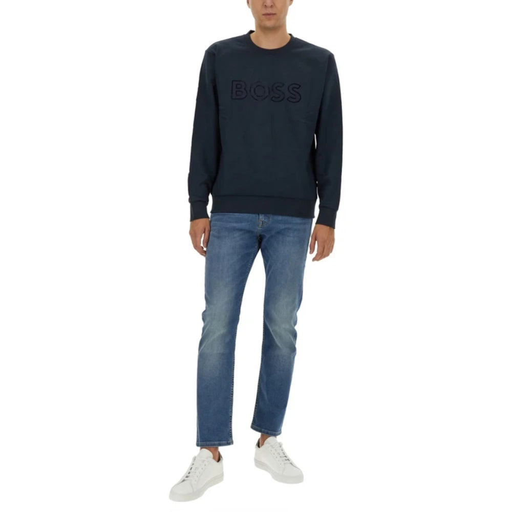 Hugo Boss Men's Soleri 60 Crewneck Tonal Logo Sweatshirt, Blue