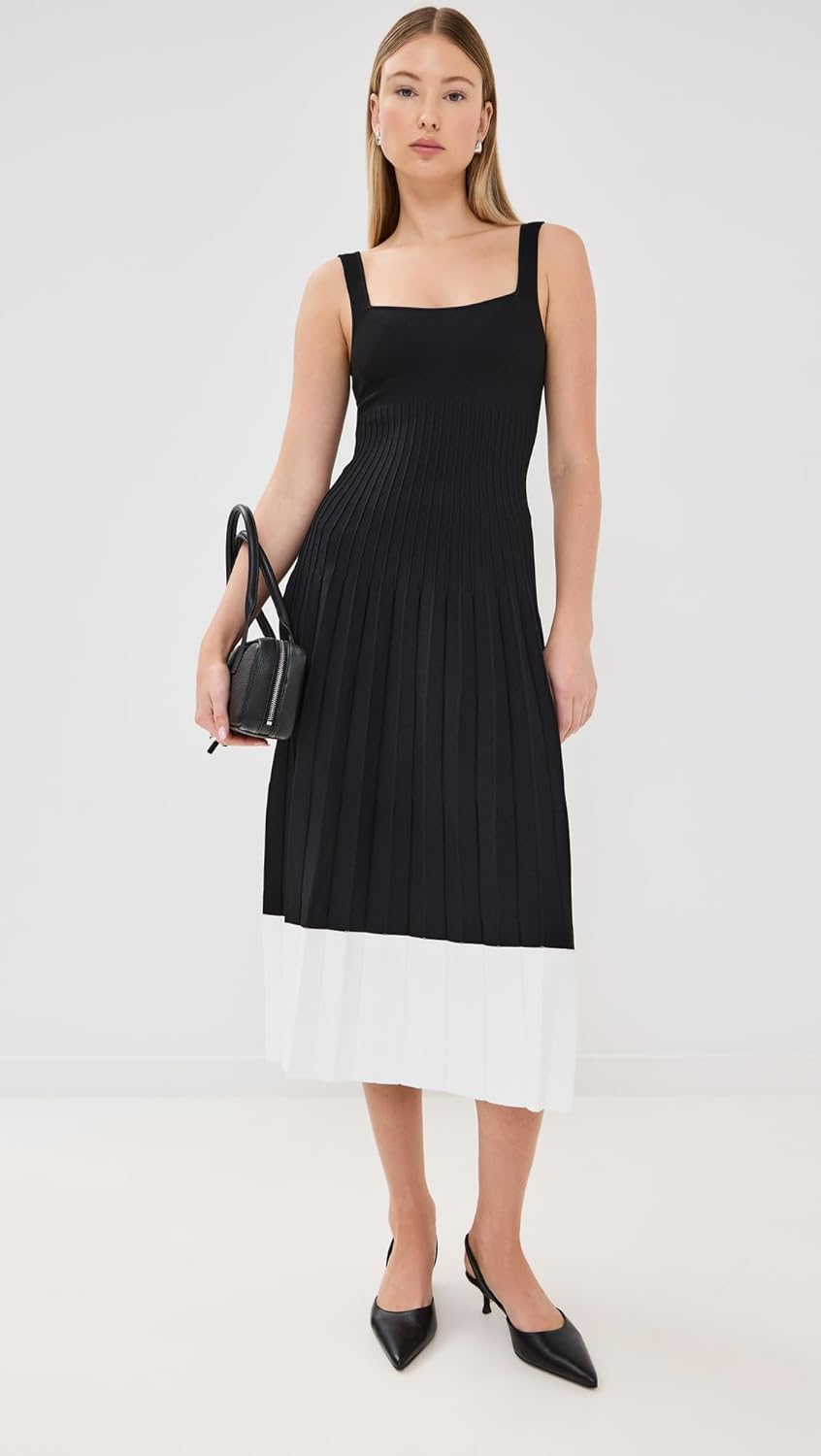Staud Women's Ellison Sleeveless Dress, Black/Ivory