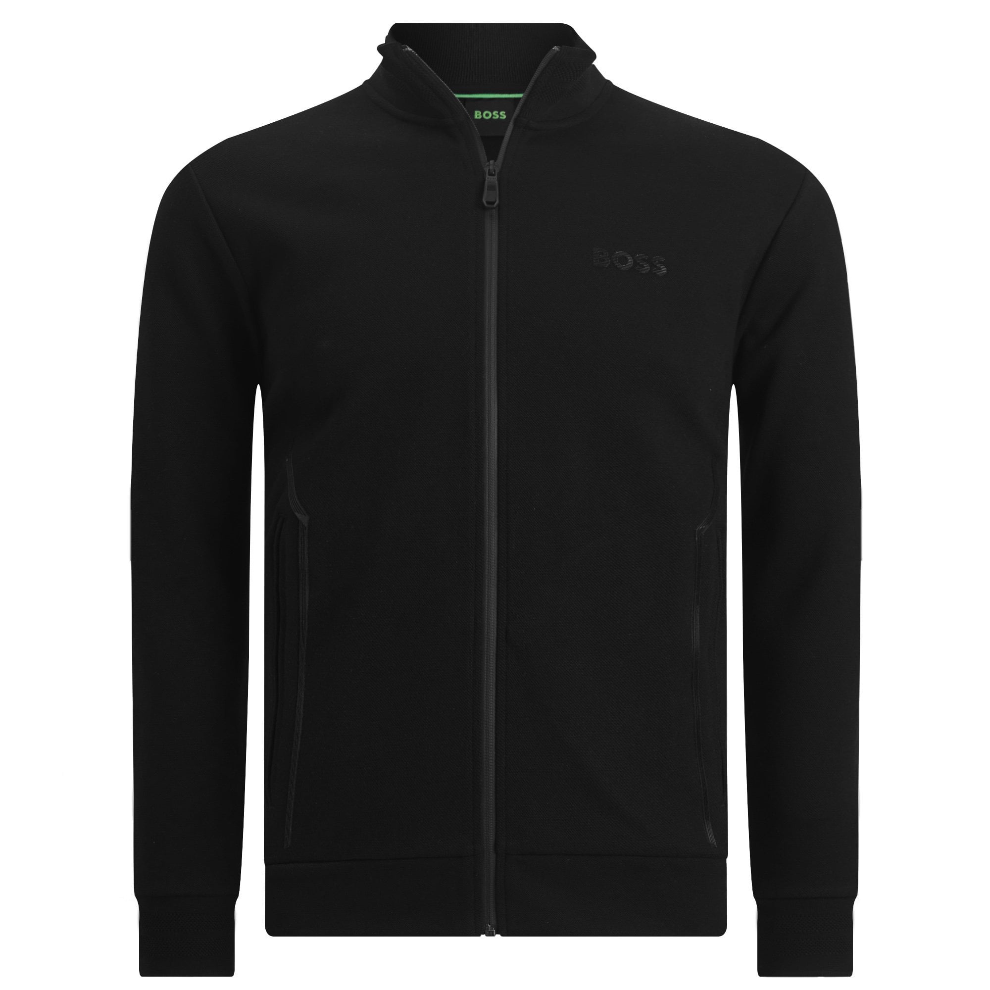 Hugo Boss Men's Skaz Mirror Black Full Zip Tonal Logo Sweater Black