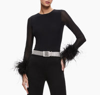 alice + olivia Delaina Faux Fur Crop Top, Black