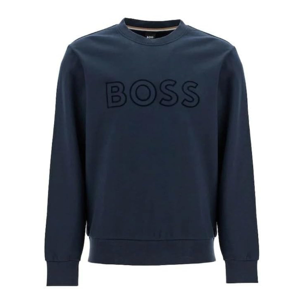 Hugo Boss Men's Soleri 60 Crewneck Tonal Logo Sweatshirt, Blue Blue