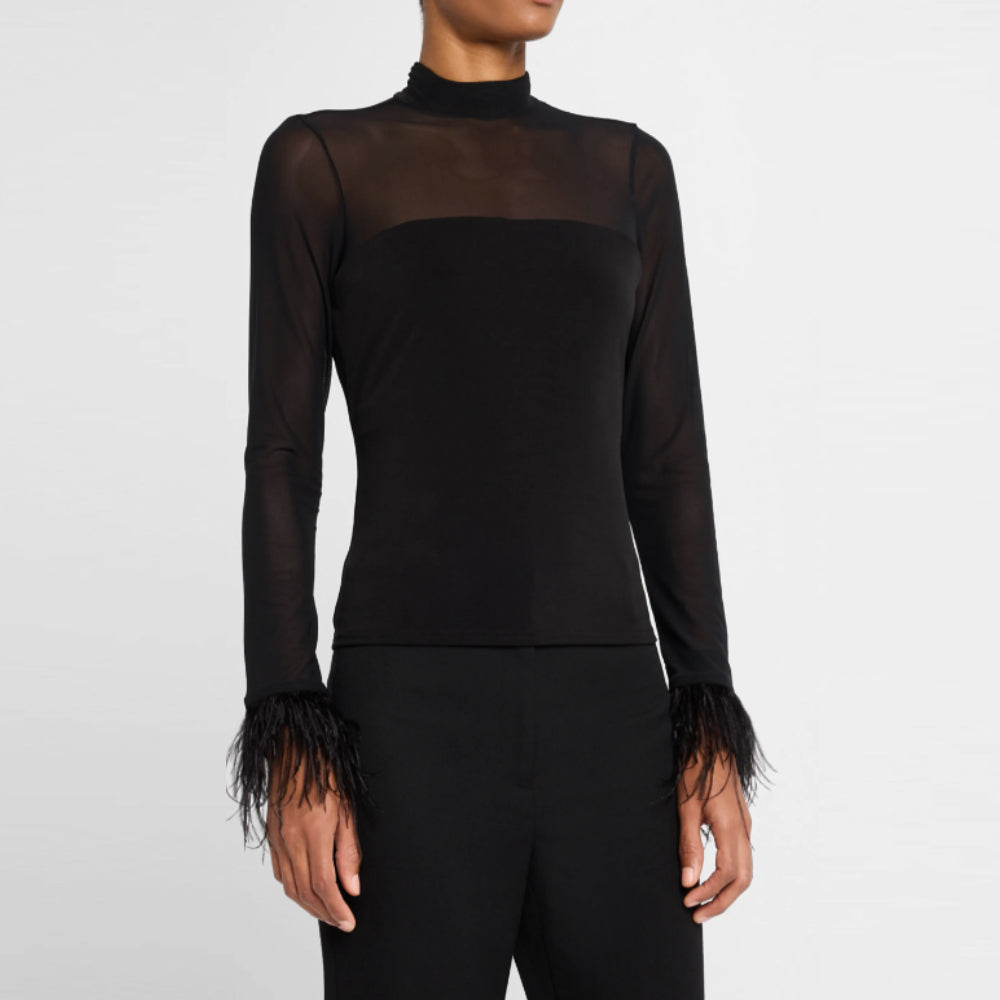 Cinq a Sept Women's Feather Trim Shantel Top, Black
