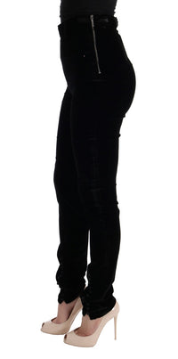 Ermanno Scervino Black Velvet Slim Fit Women's Pants