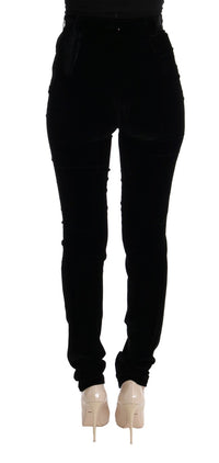 Ermanno Scervino Black Velvet Slim Fit Women's Pants