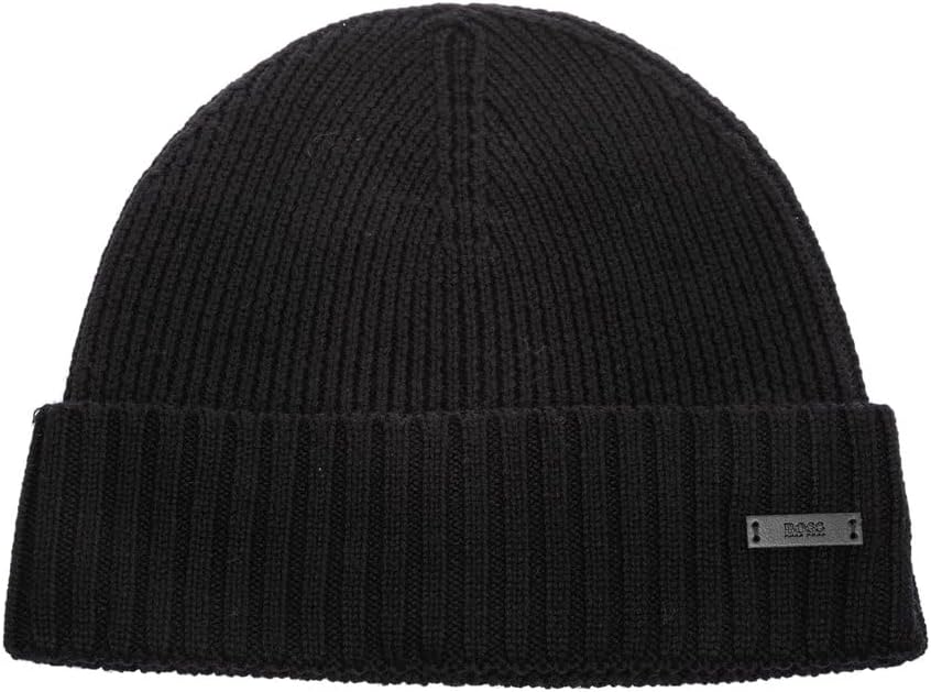 Hugo Boss Men's Fati Ribbed Knit Beanie, Black