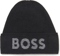 Hugo Boss Men's Elio Big Logo Beanie, Black One Size Black