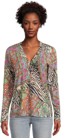 Johnny Was Women's The Janie Henley Top, Paisley Tie Paisley Tie