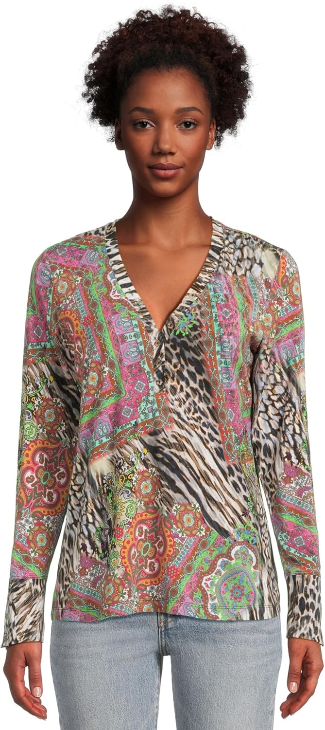 Johnny Was Women's The Janie Henley Top, Paisley Tie Paisley Tie