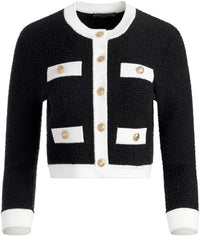 alice + olivia Claira Cardigan, Black/Soft White Black Soft White
