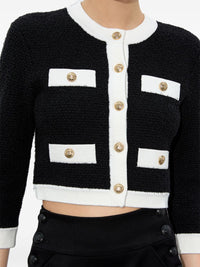 alice + olivia Claira Cardigan, Black/Soft White