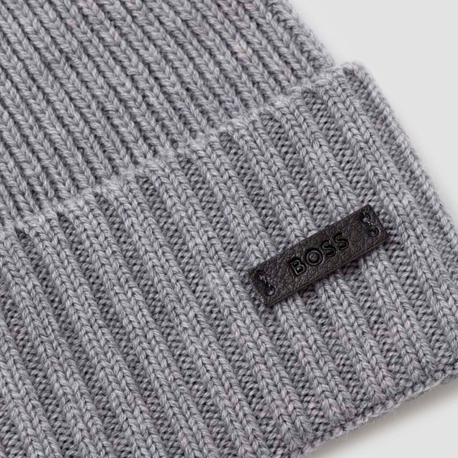 Hugo Boss Men's Fati Ribbed Beanie, Grey
