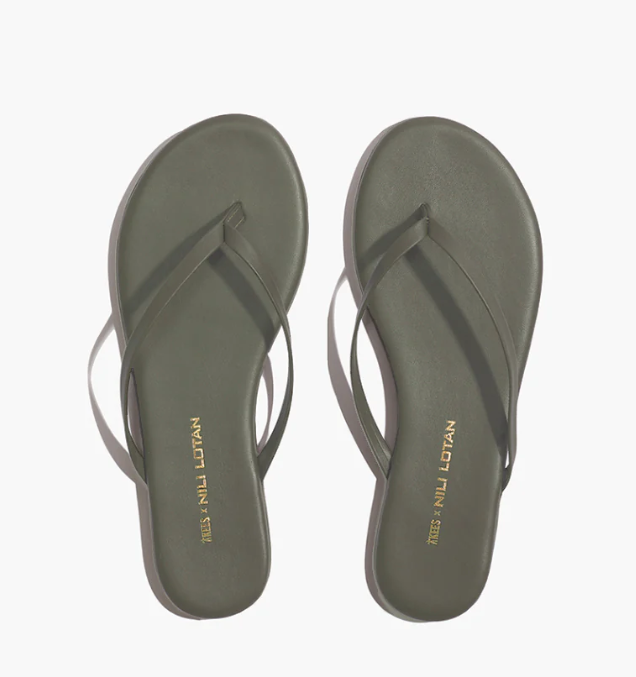 Nili Lotan Women's Olive Green 5MM Thong Slides Sandals Size 10 10 Green