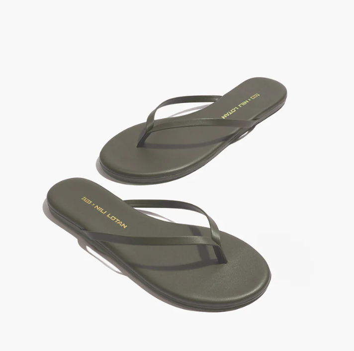 Nili Lotan Women's Olive Green 5MM Thong Slides Sandals Size 10