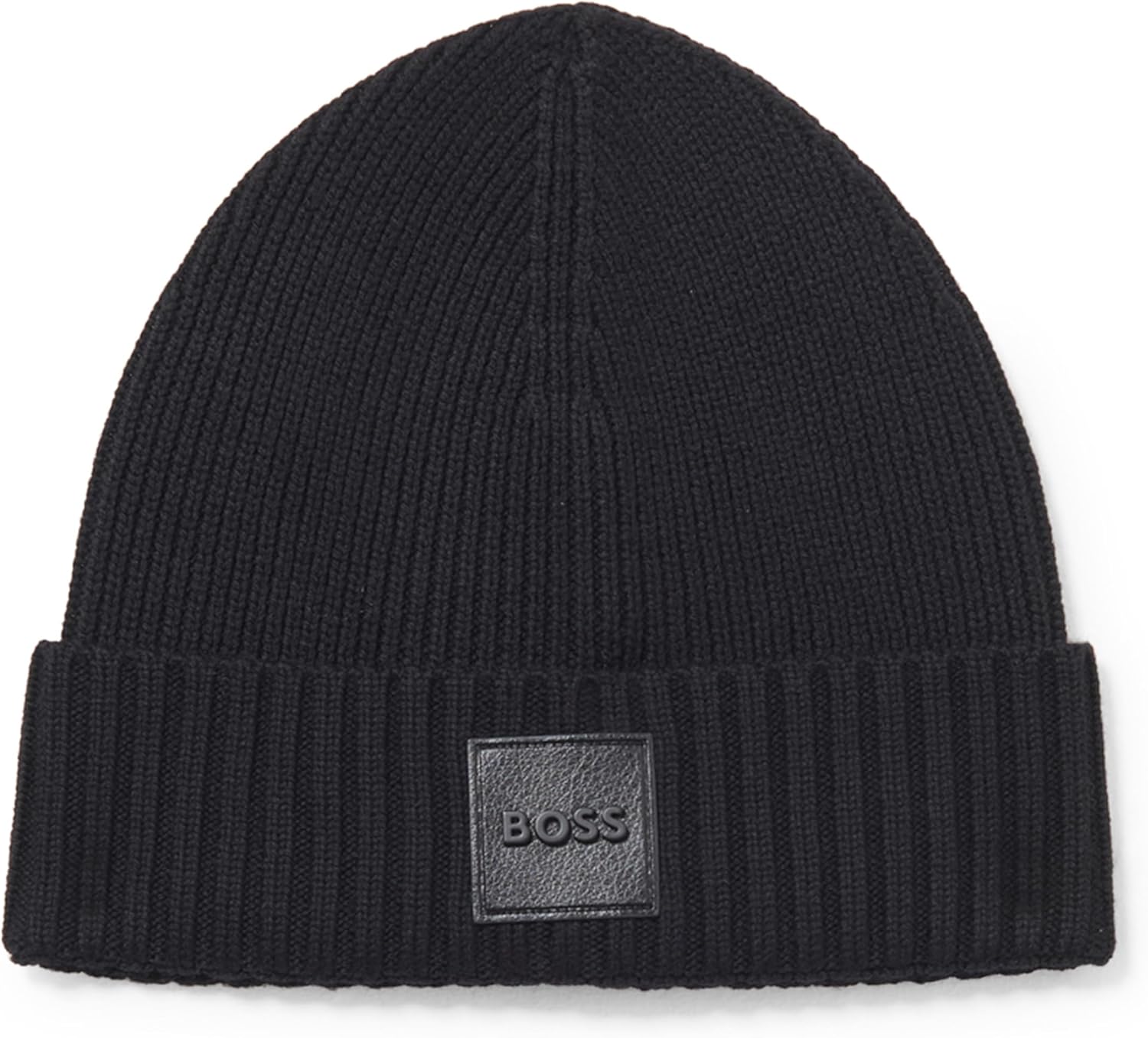 Hugo Boss Men's Flavio Ribbed Beanie, Black One Size Black