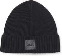Hugo Boss Men's Flavio Ribbed Beanie, Black One Size Black