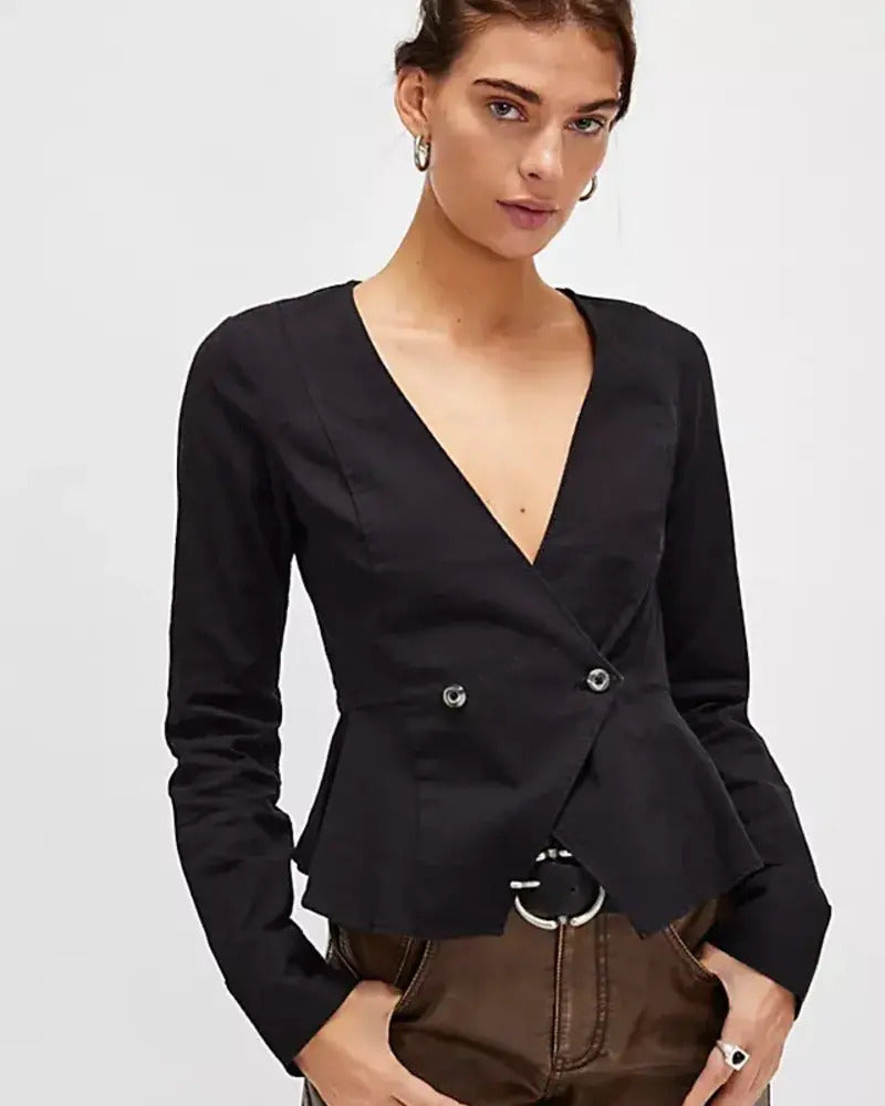 Free People Women's City Life Blouse, Black