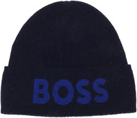 Hugo Boss Men's Elio Big Logo Beanie, Blue One Size Blue