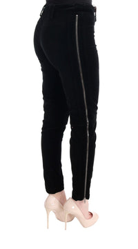 Ermanno Scervino Black Viscose Blend Velvet Cropped Women's Pants