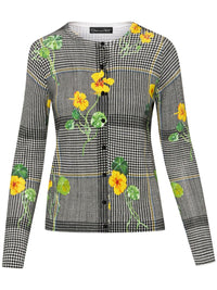 Oscar De La Renta Women's Nasturtium Floral Plaid Printed Cardigan In Ivory Multi M M Multicolor