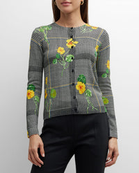 Oscar De La Renta Women's Nasturtium Floral Plaid Printed Cardigan In Ivory Multi M