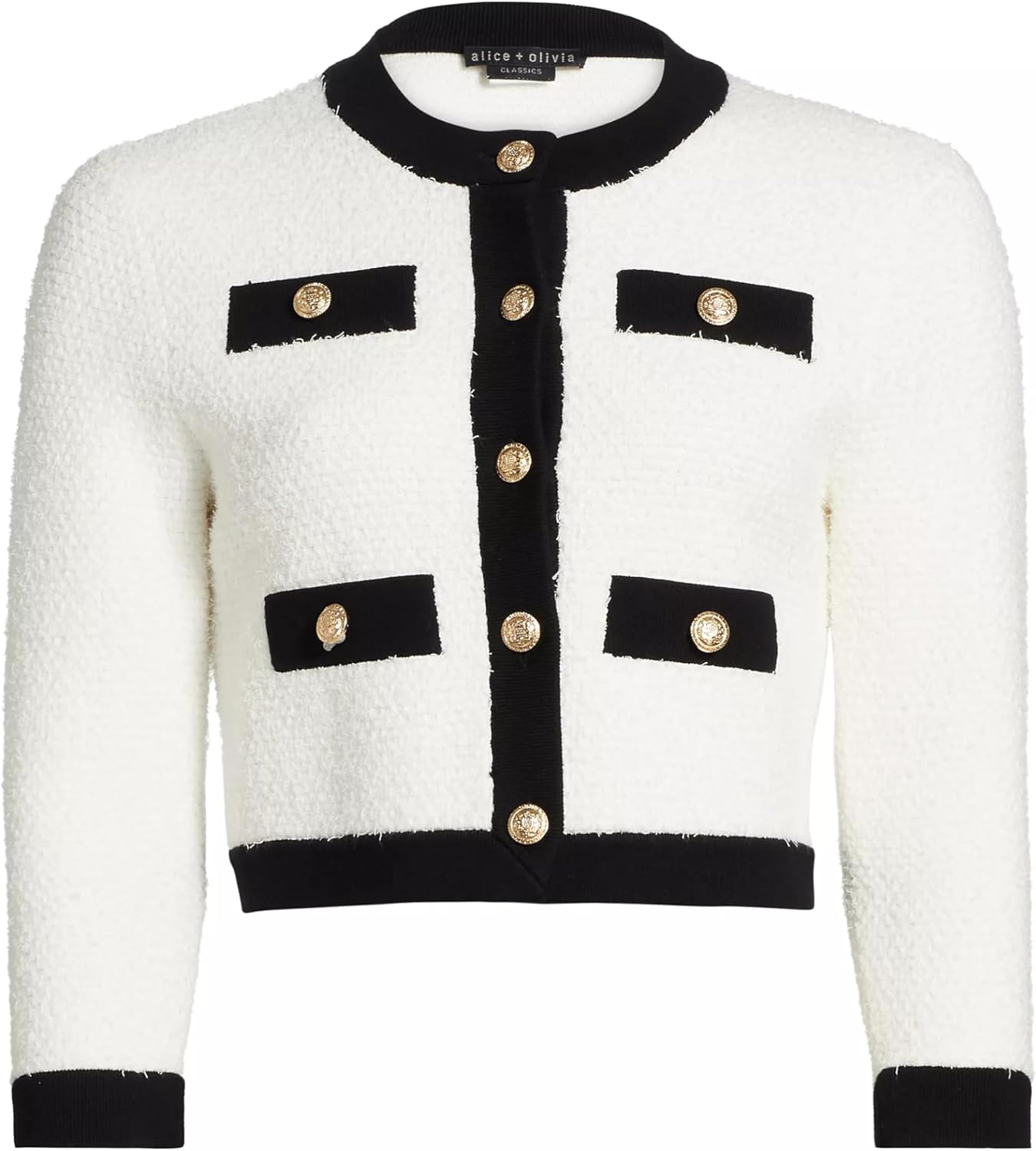 alice + olivia Claira Cardigan, Soft White/Black Soft White Black