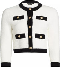 alice + olivia Claira Cardigan, Soft White/Black Soft White Black