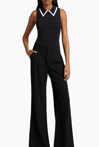 alice + olivia Rothy Sleeveless Collared Bodysuit, Black/Off-White