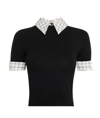 alice + olivia Aster Collared Pullover Sweater, Black/Soft White XS Black Soft White