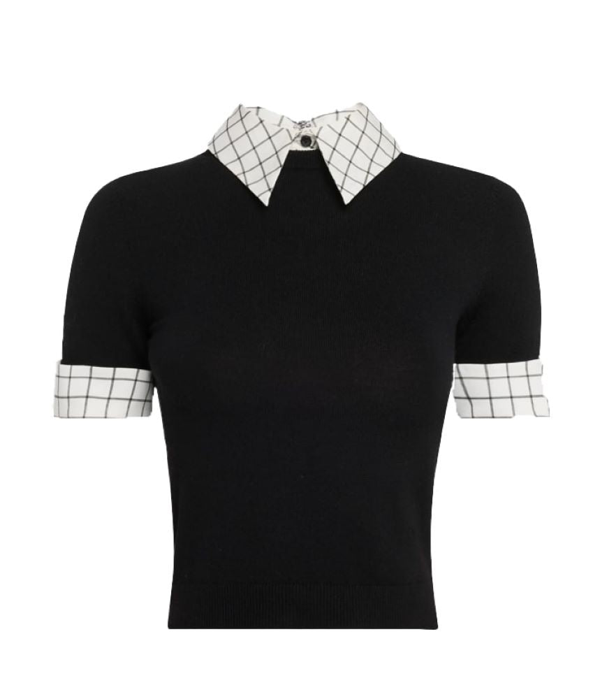alice + olivia Aster Collared Pullover Sweater, Black/Soft White XS Black Soft White