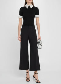 alice + olivia Aster Collared Pullover Sweater, Black/Soft White