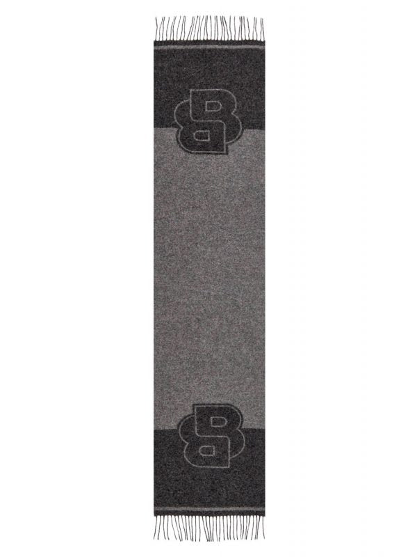 Hugo Boss Men's Rikard B Monogram Wool Scarf, Medium Grey One Size Medium Grey