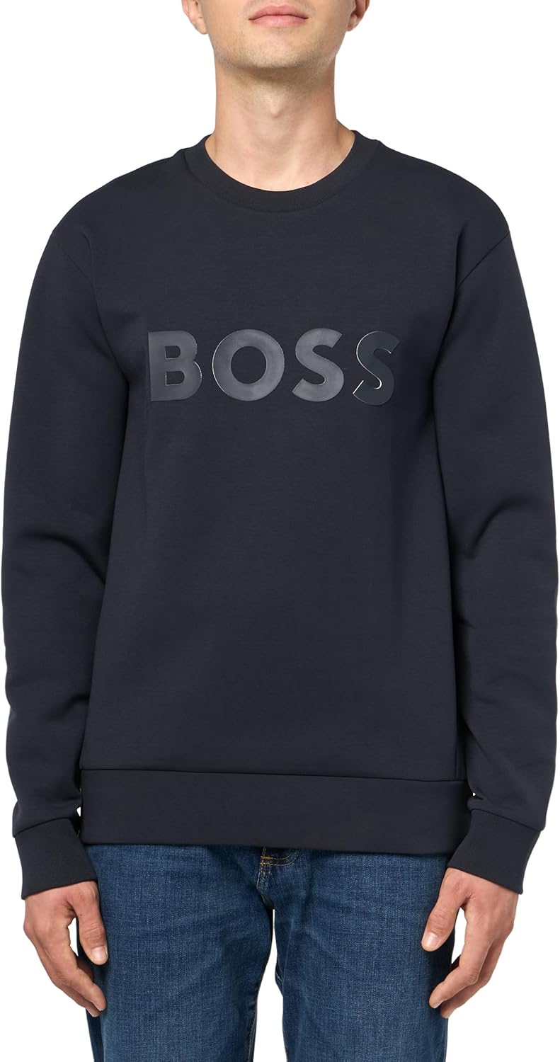 Hugo Boss Men's Salbo Iconic Logo Crewneck Sweater, Blue Blue