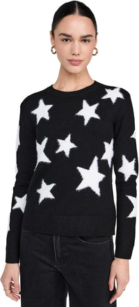 alice + olivia Andora Fuzzy Star Pullover, Black/Soft White Black Soft White